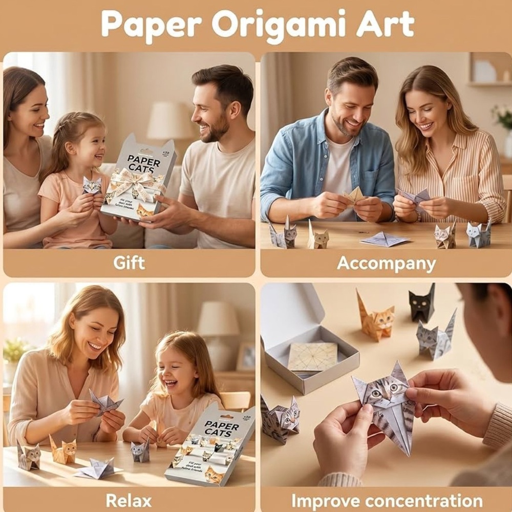 Fold Your Own Paper Cats Origami Kit! 50 Sheets - Multiple Breeds and Sizes! NWT - Picture 5 of 8